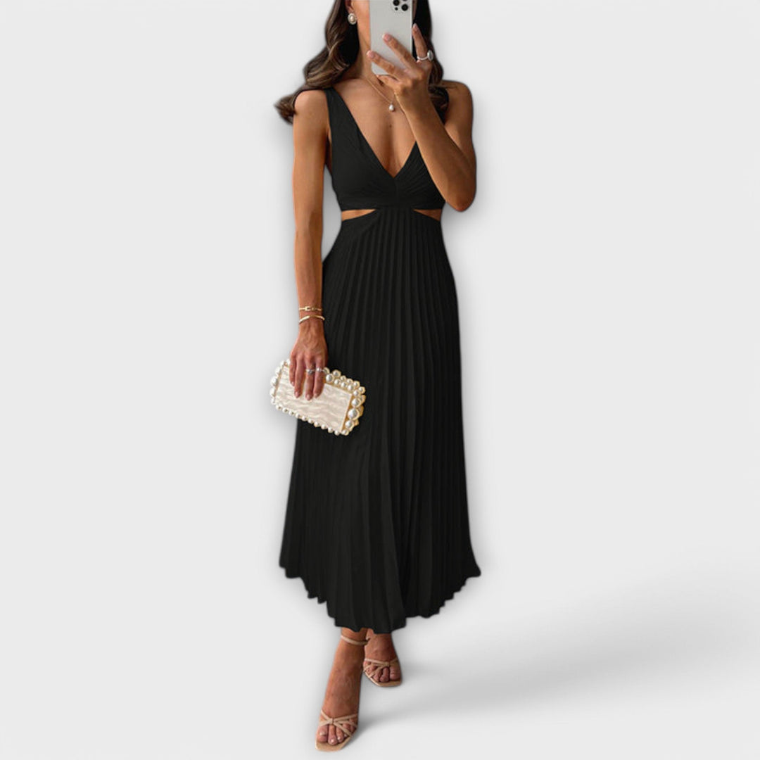 Elegant midi evening dress with pleats