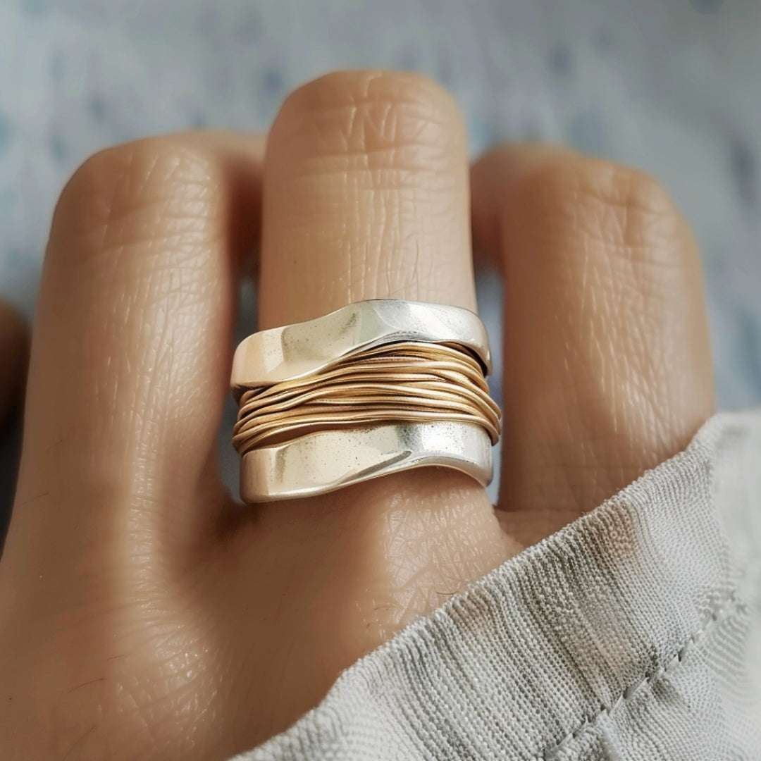 Silver Ring with Gold Thread Accents