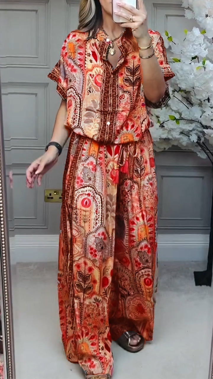 Round Neck Printed Loose Casual Suit
