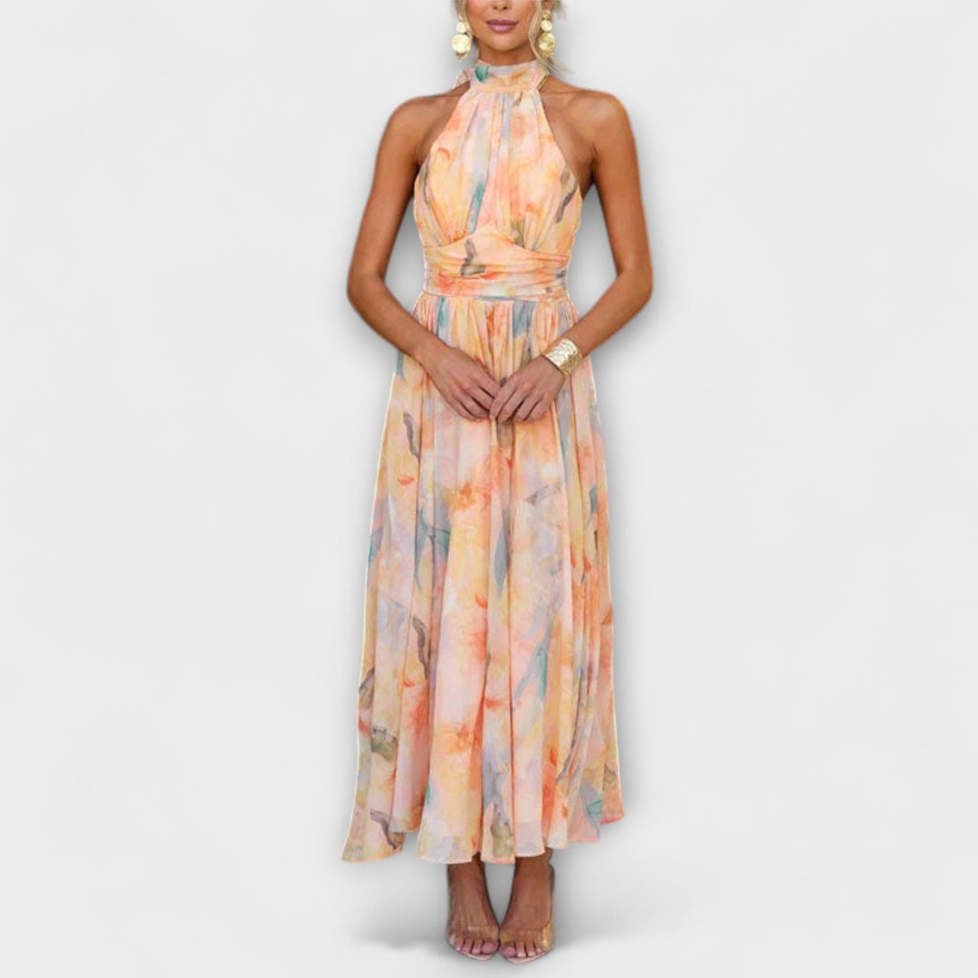 Halter Maxi Dress Aquarelle with Neckline