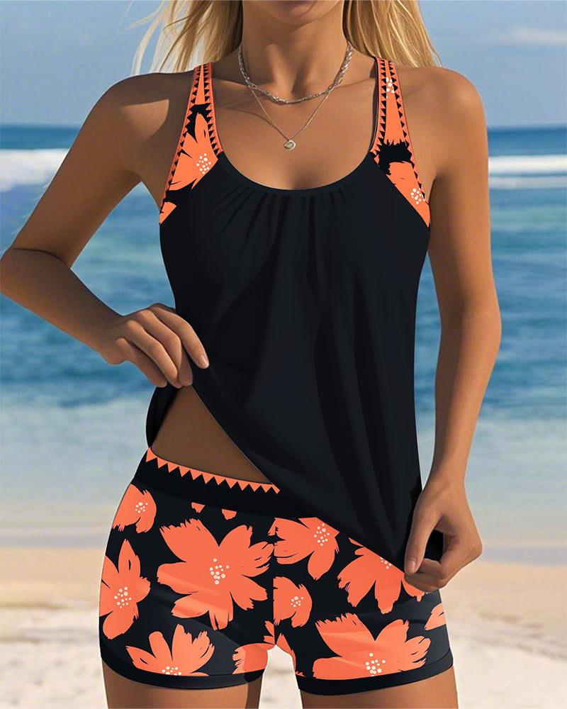 Judith | Tankini with Sleeveless Design and Printed U Neckline