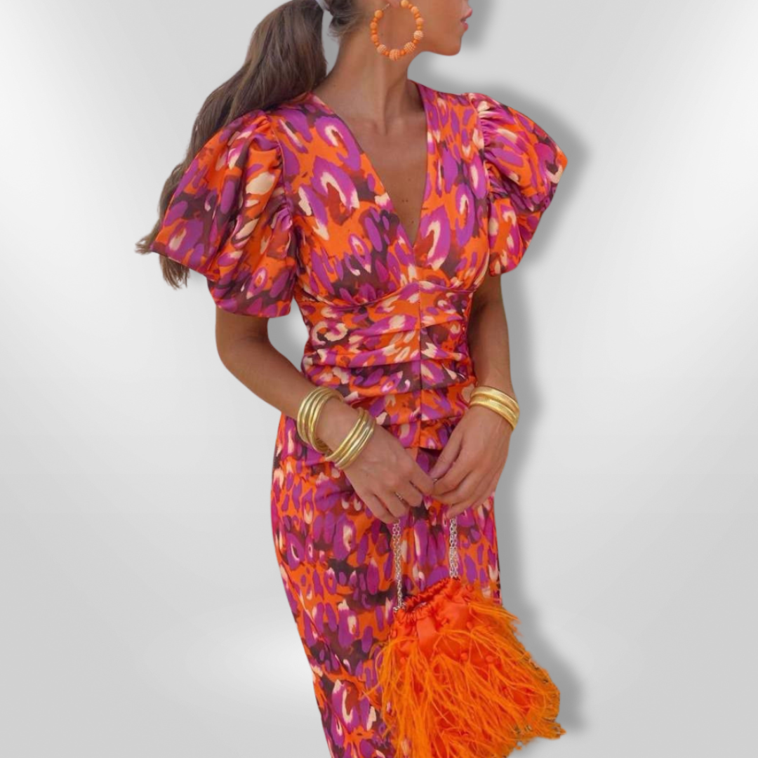 Arielle | Colorful Dress with Pleated Sleeves