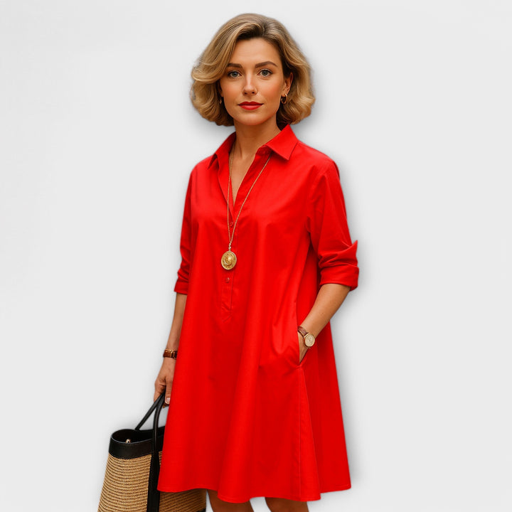 Modern Shirt Dress with Collar and Three-Quarter Sleeves