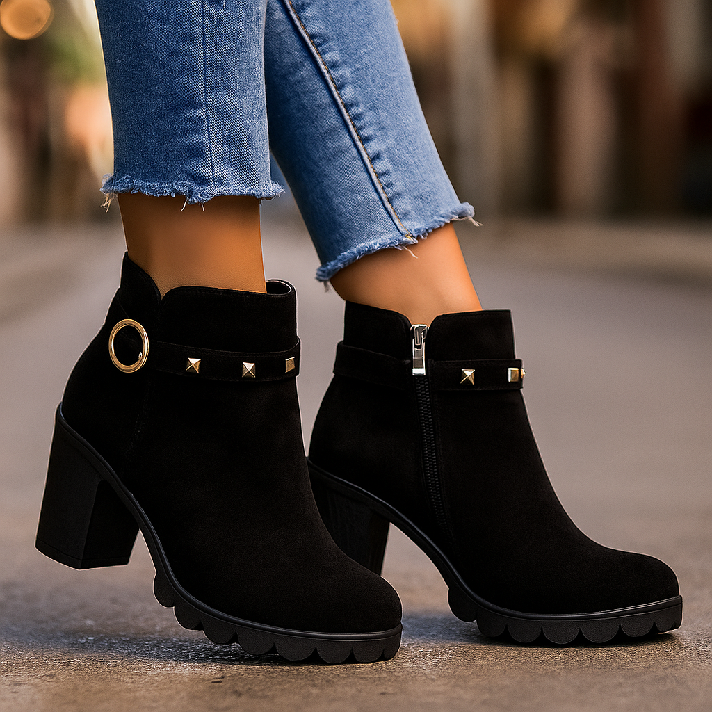 Valera Block Heeled Boots with Studs