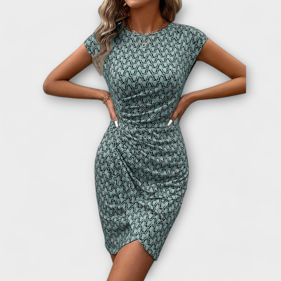 Emma - Short Sleeve Tulip Dress with All-Over Print