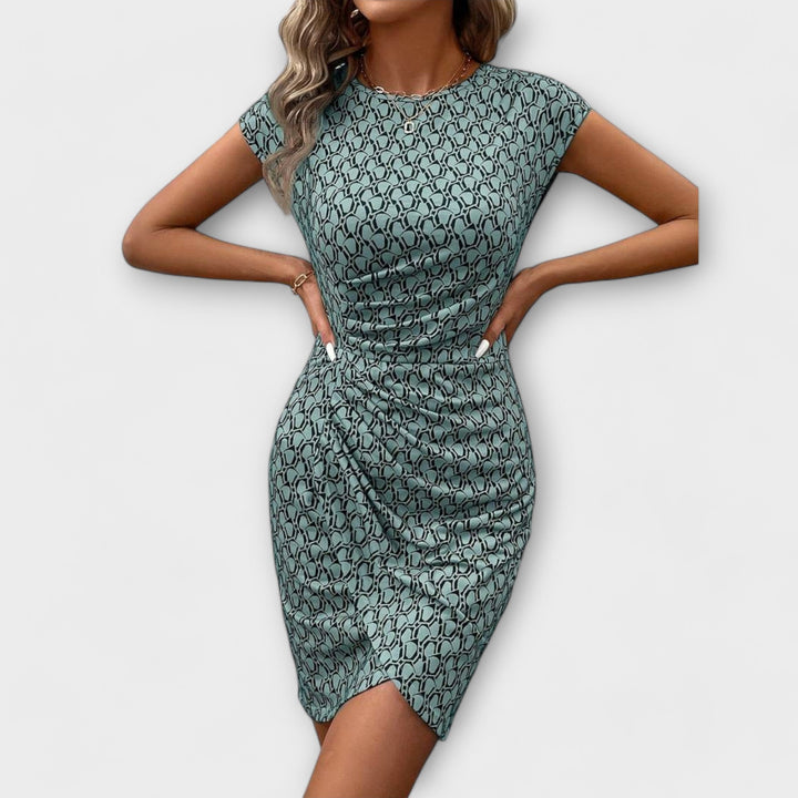 Emma - Short Sleeve Tulip Dress with All-Over Print