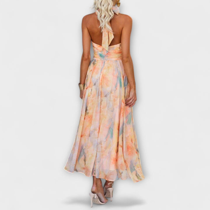 Halter Maxi Dress Aquarelle with Neckline