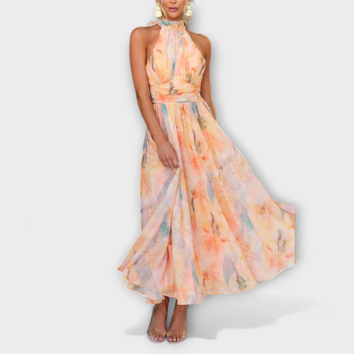 Halter Maxi Dress Aquarelle with Neckline