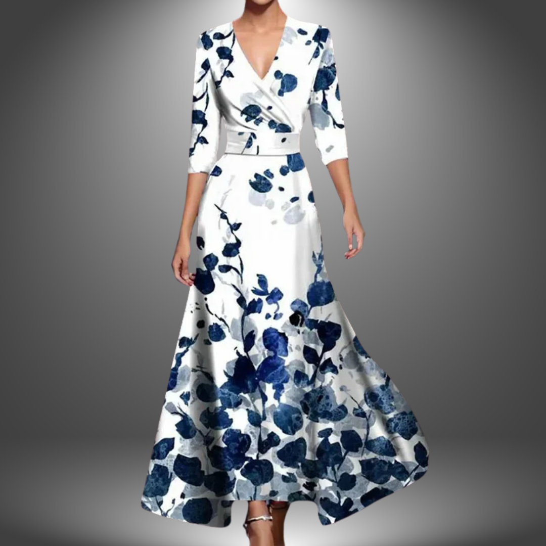 Zora - Boho Maxi Dress with V-Neck and Short Sleeves that Flatters