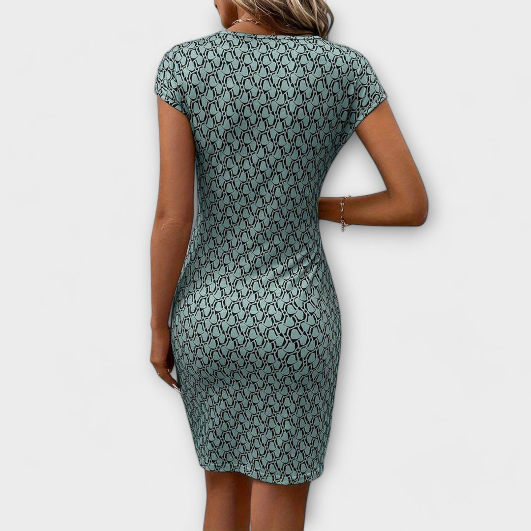Emma - Short Sleeve Tulip Dress with All-Over Print