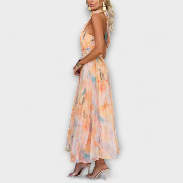 Halter Maxi Dress Aquarelle with Neckline
