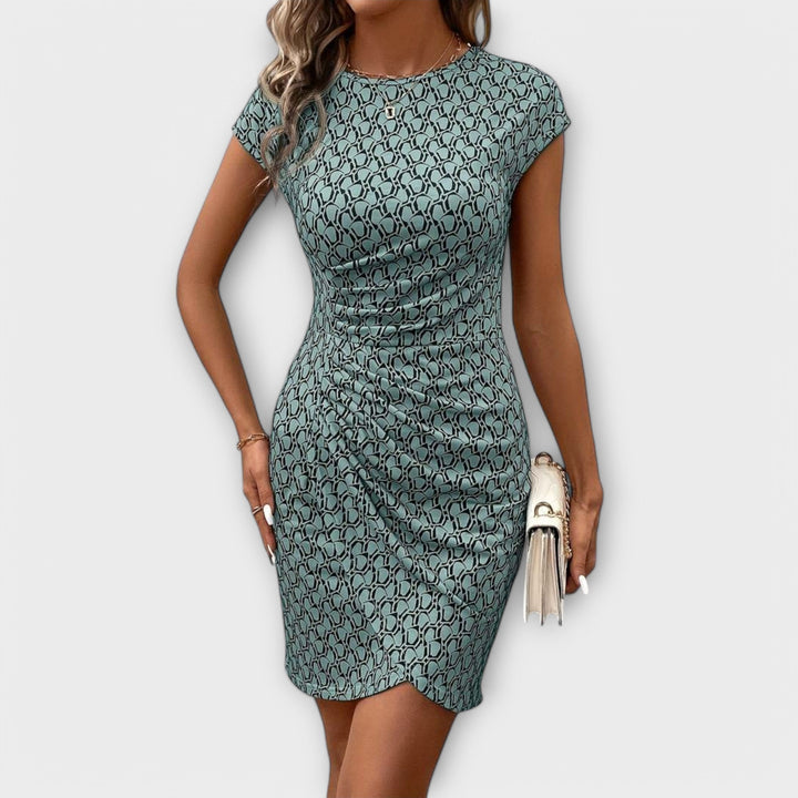 Emma - Short Sleeve Tulip Dress with All-Over Print