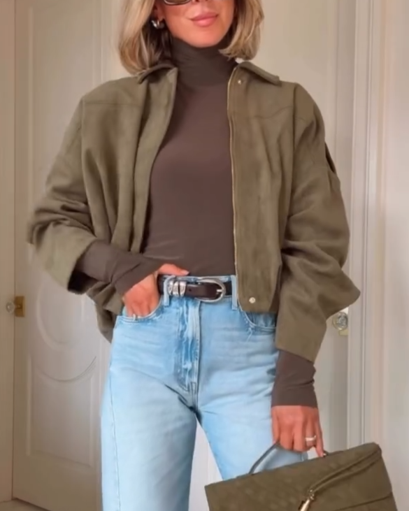 Women's Suede Lapel Pilot Cropped Jacket