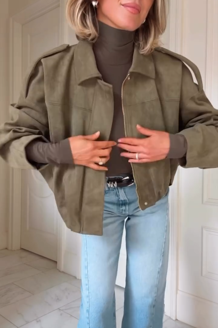 Women's Suede Lapel Pilot Cropped Jacket