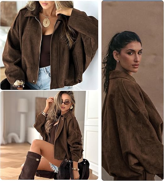 Women's Suede Lapel Pilot Cropped Jacket