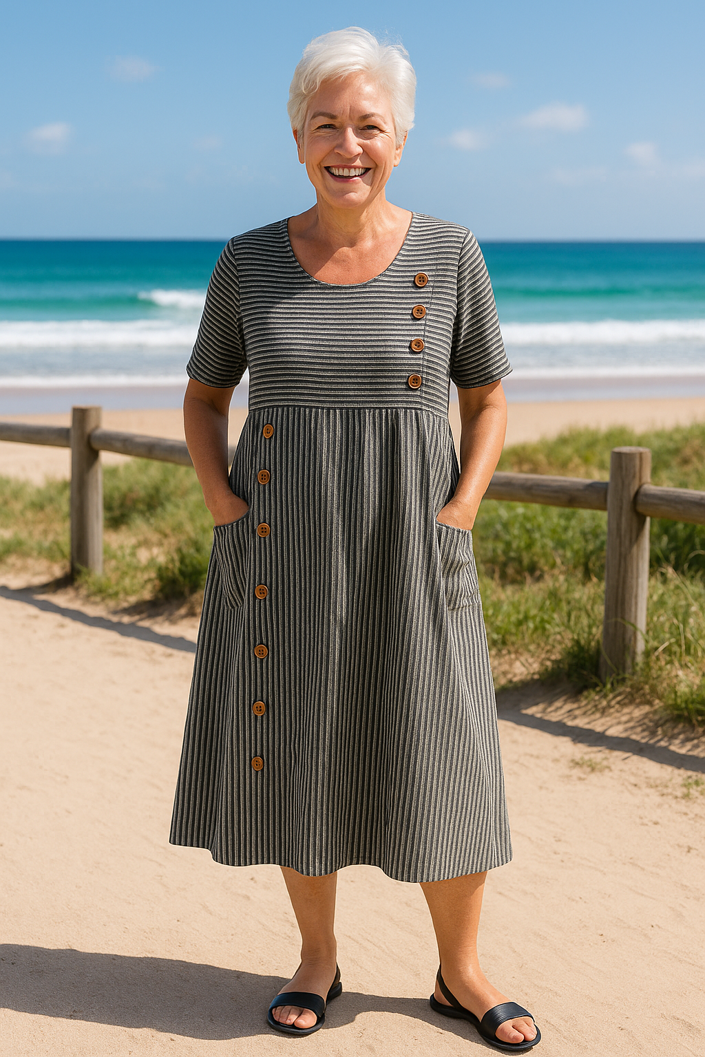 Brienne | Striped Midi Dress – Effortless Comfort, Confidence Every Day