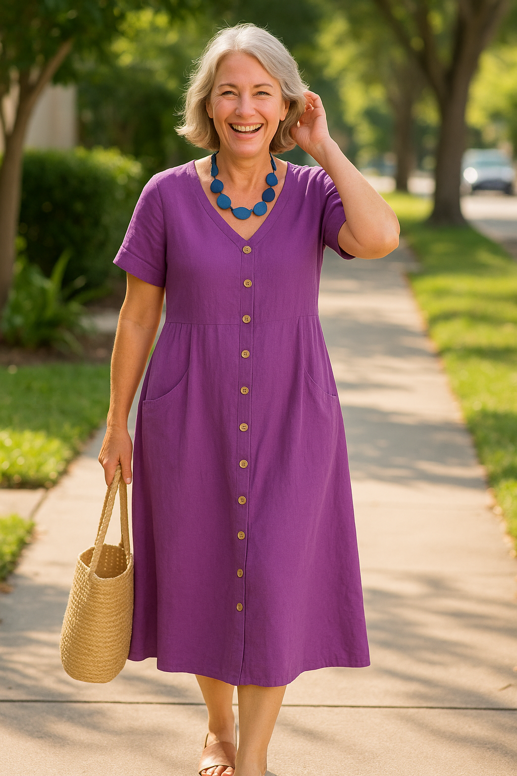 Anna | Cotton and Linen Midi Dress for Everyday