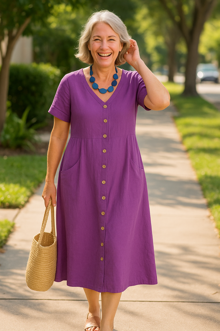 Anna | Cotton and Linen Midi Dress for Everyday