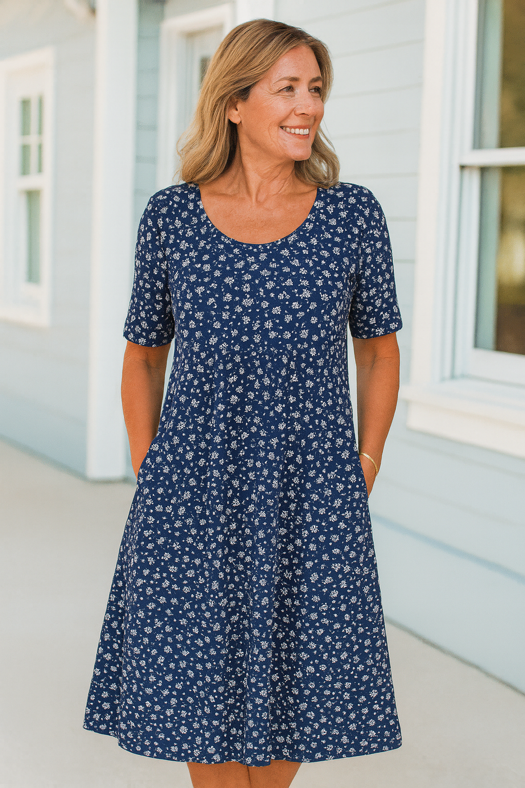 Maribelle | Effortless Floral Midi Dress - Covers the Upper Arms and Belly