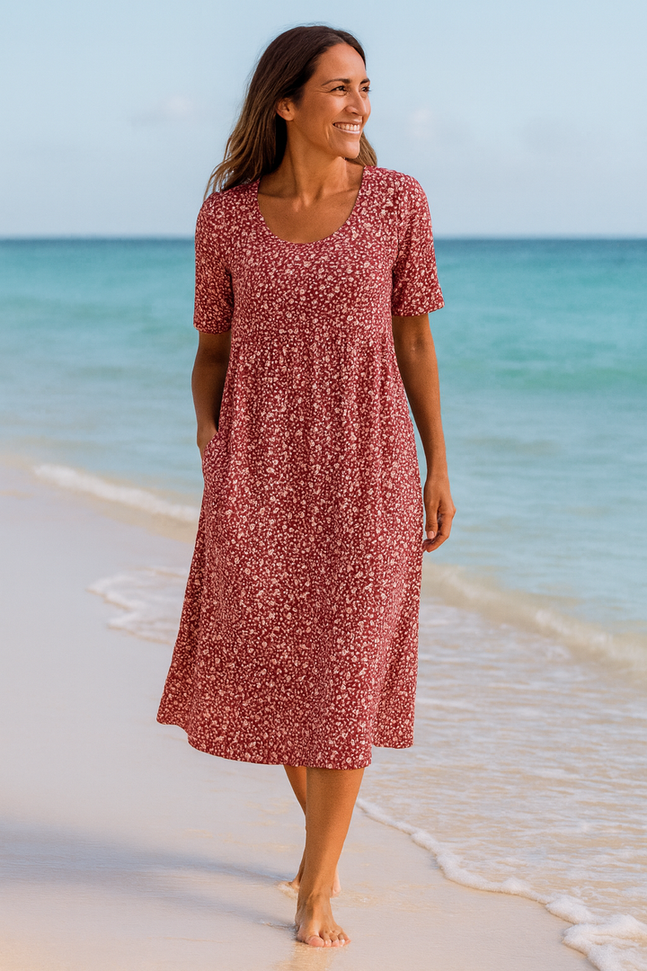 Maribelle | Effortless Floral Midi Dress - Covers the Upper Arms and Belly