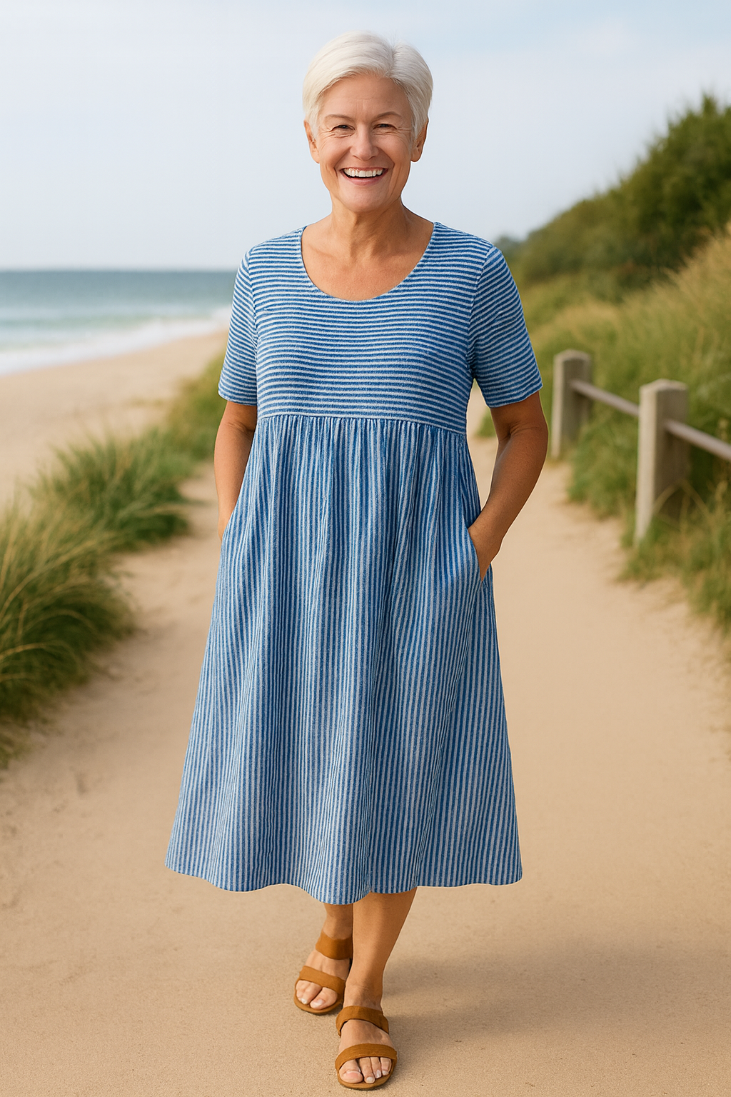 Louise | Striped Midi Dress – Effortless Comfort, Daily Confidence