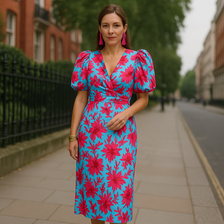 Arielle | Colorful Dress with Pleated Sleeves