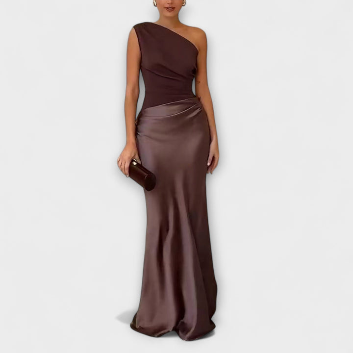 Elegant One-Shoulder Maxi Dress with Pleats