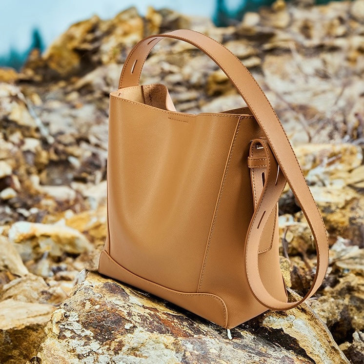 Genuine Leather Crossbody and Shoulder Oversized Bucket Bag