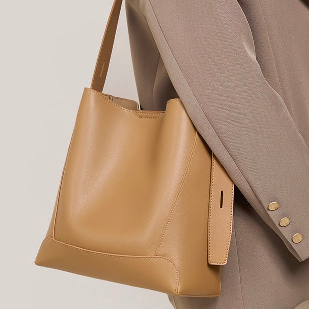 Genuine Leather Crossbody and Shoulder Oversized Bucket Bag