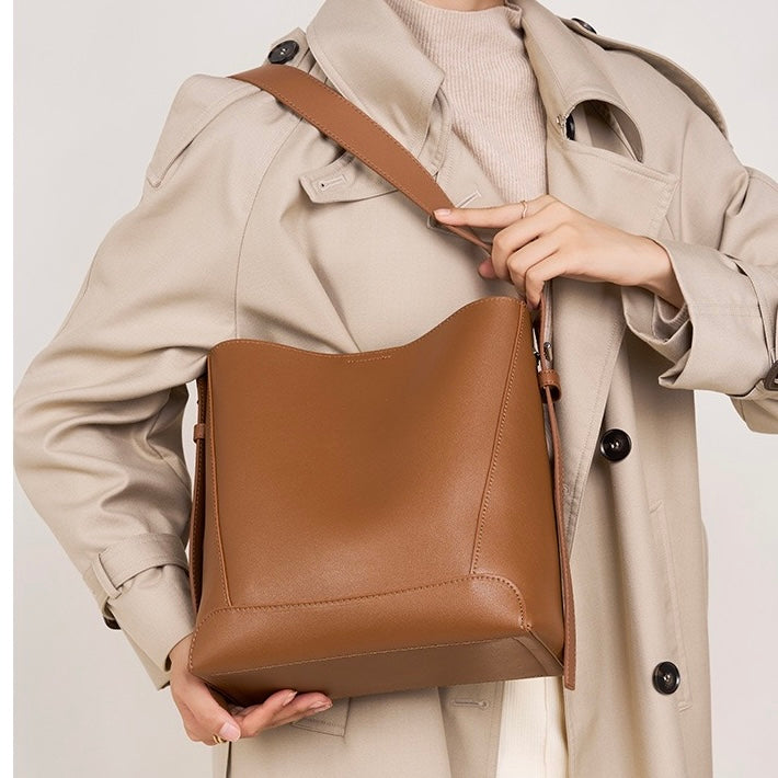 Genuine Leather Crossbody and Shoulder Oversized Bucket Bag