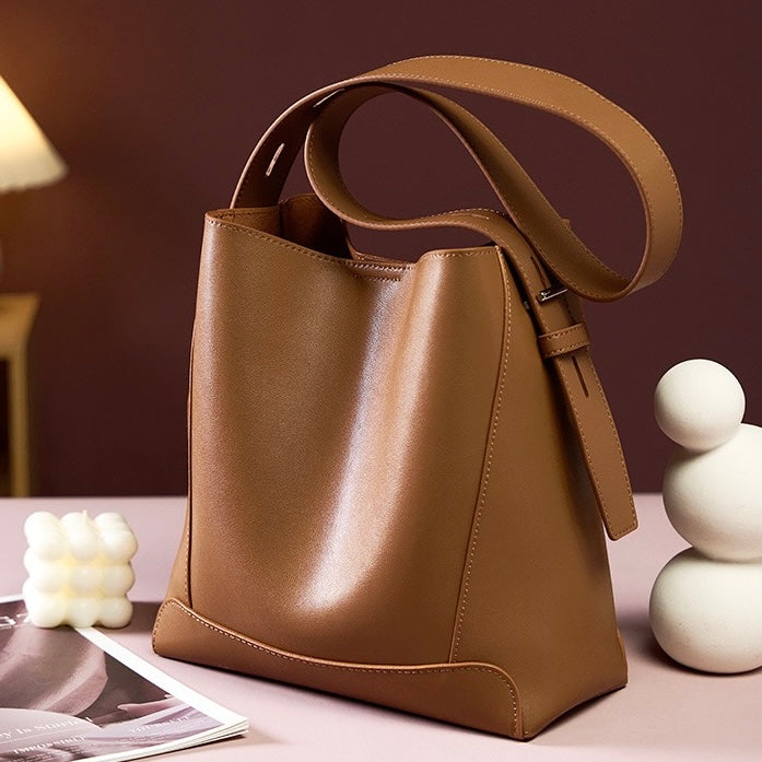 Genuine Leather Crossbody and Shoulder Oversized Bucket Bag