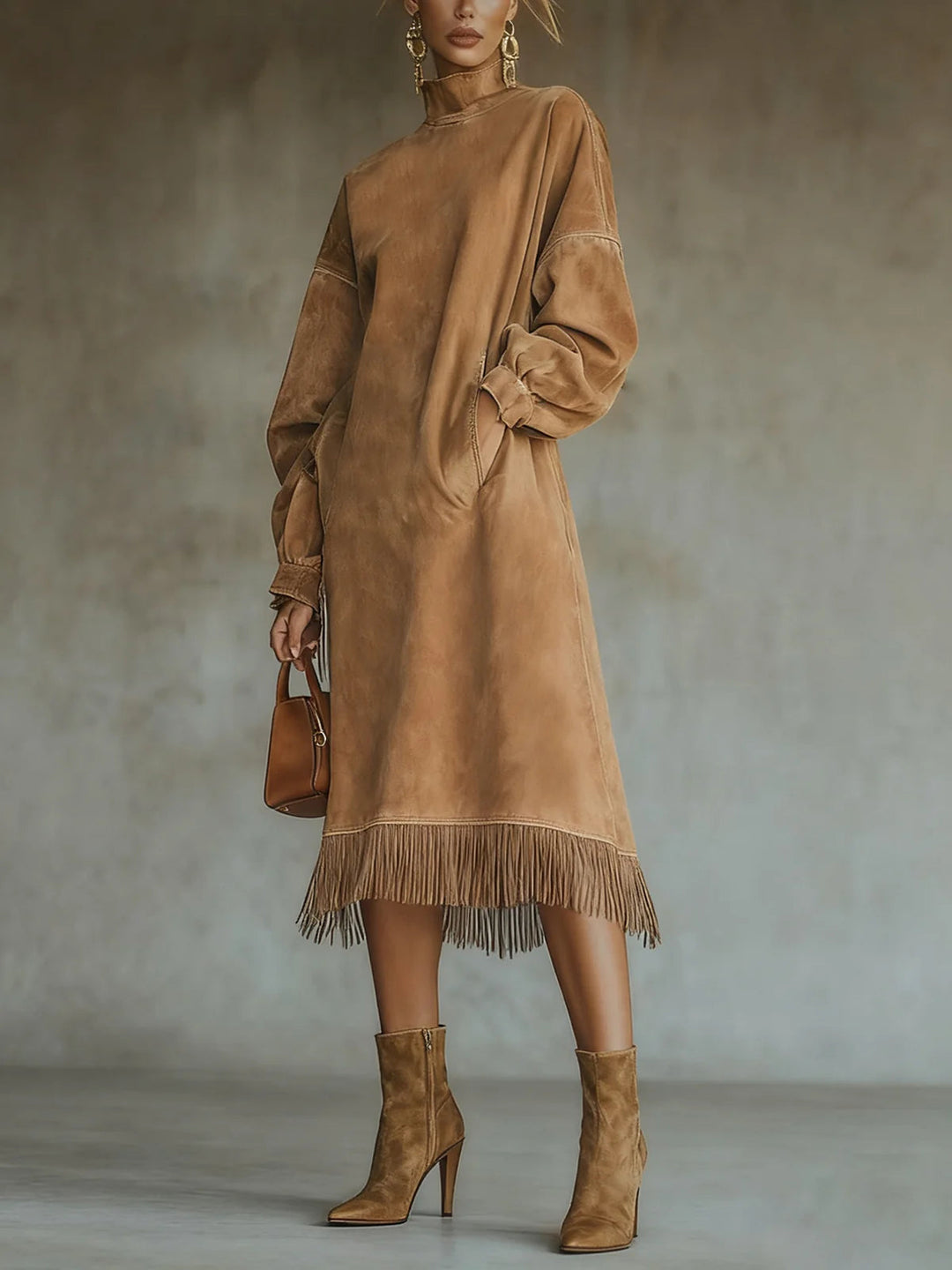 Suede Turtleneck Dress