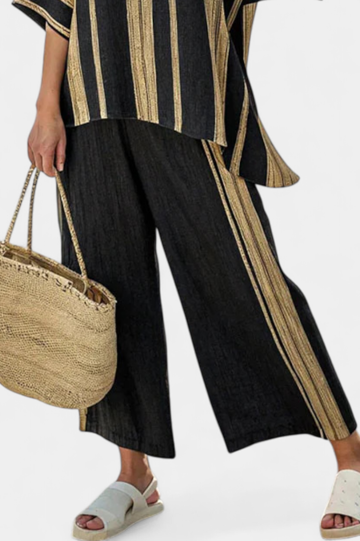 Calden | Comfortable Oversized Striped Top and Relaxed Linen Pants Set