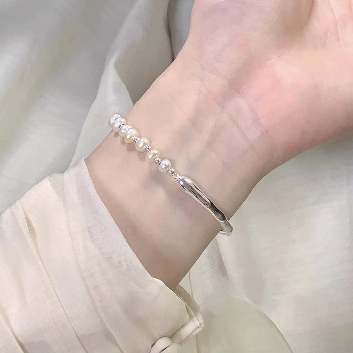 Rigid Bracelet with Pearls | Mother-of-Pearl