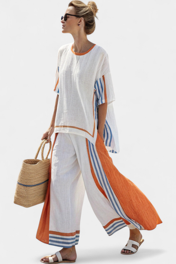Thorneil | Comfortable Striped Wide-Leg Pants and Linen Top