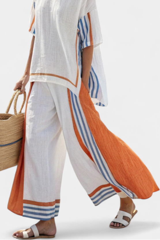 Thorneil | Comfortable Striped Wide-Leg Pants and Linen Top