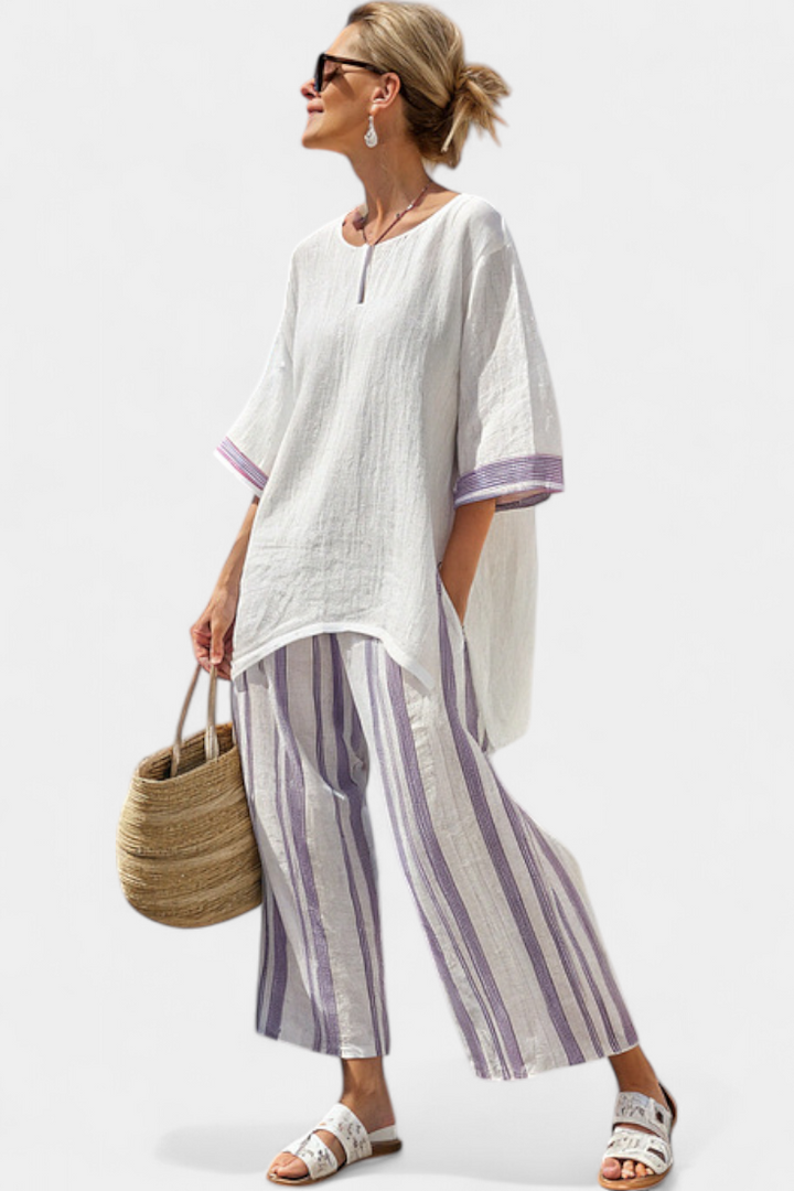 Luxmere | Relaxed Comfortable Blouse & Striped Bamboo Pants
