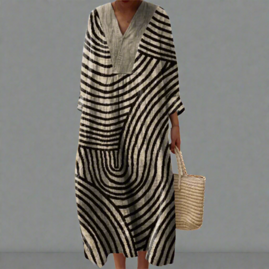 Irene | Flowing Dress with Monochromatic Labyrinth