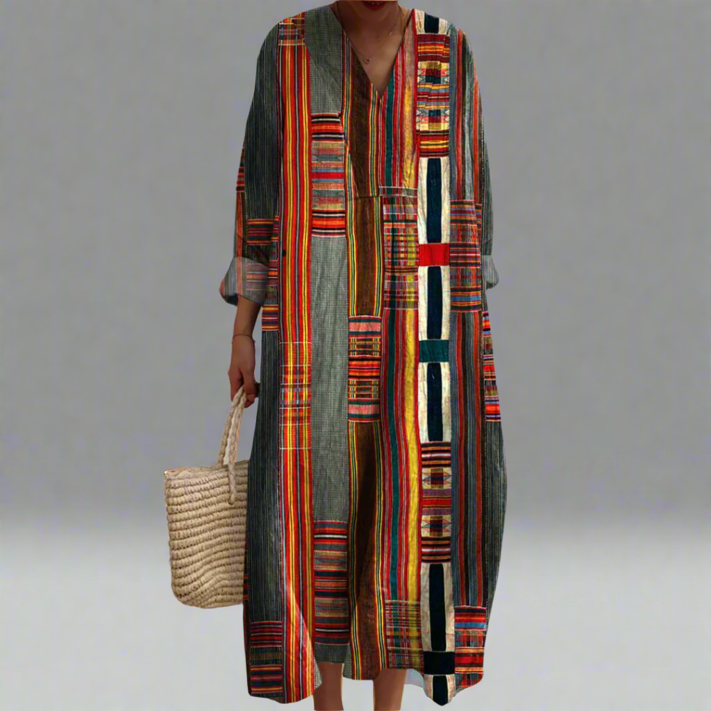 Marianne | Boho Maxi Dress with Geometric Stripes
