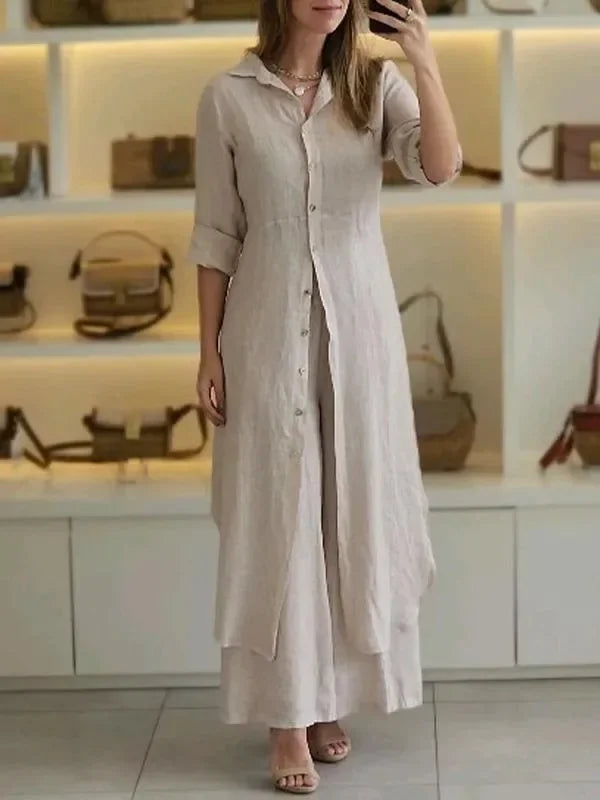 Alira – Relaxed Blouse Dress and Wide Leg Linen Pants