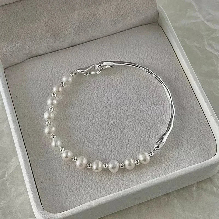 Rigid Bracelet with Pearls | Mother-of-Pearl