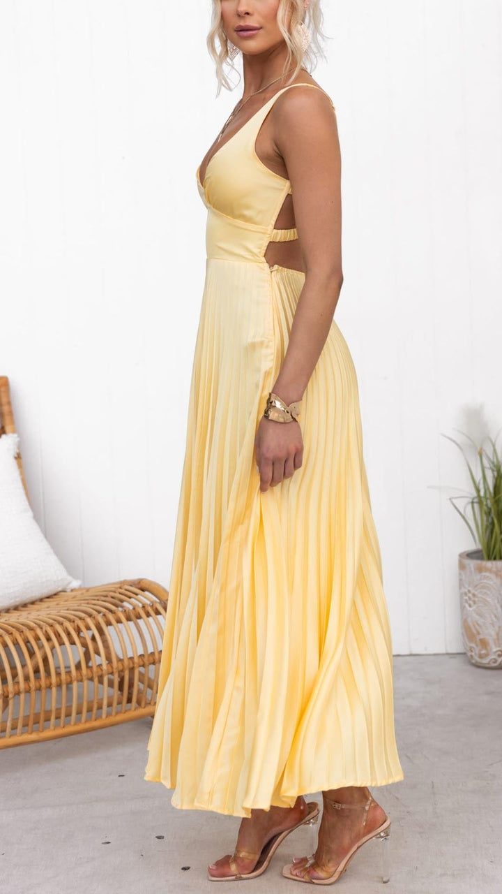 Jane | Maxi Pleated Dress with V-Neck