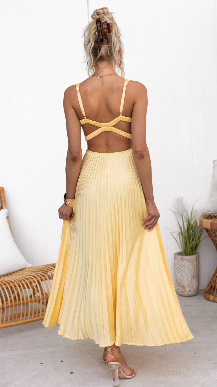 Jane | Maxi Pleated Dress with V-Neck