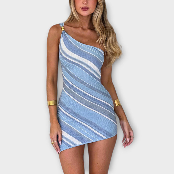 Kira - Stylish One Shoulder Mini Knit Dress