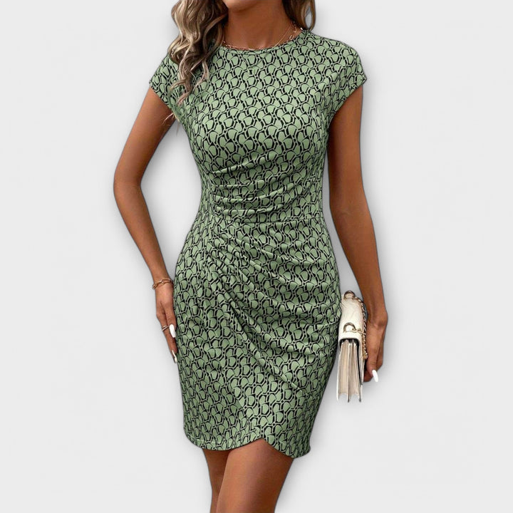 Emma - Short Sleeve Tulip Dress with All-Over Print