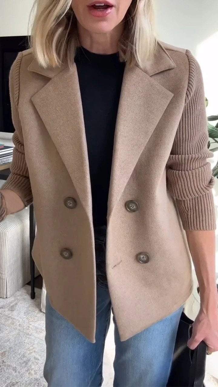 Amora - Elegant Knit-Sleeve Blazer