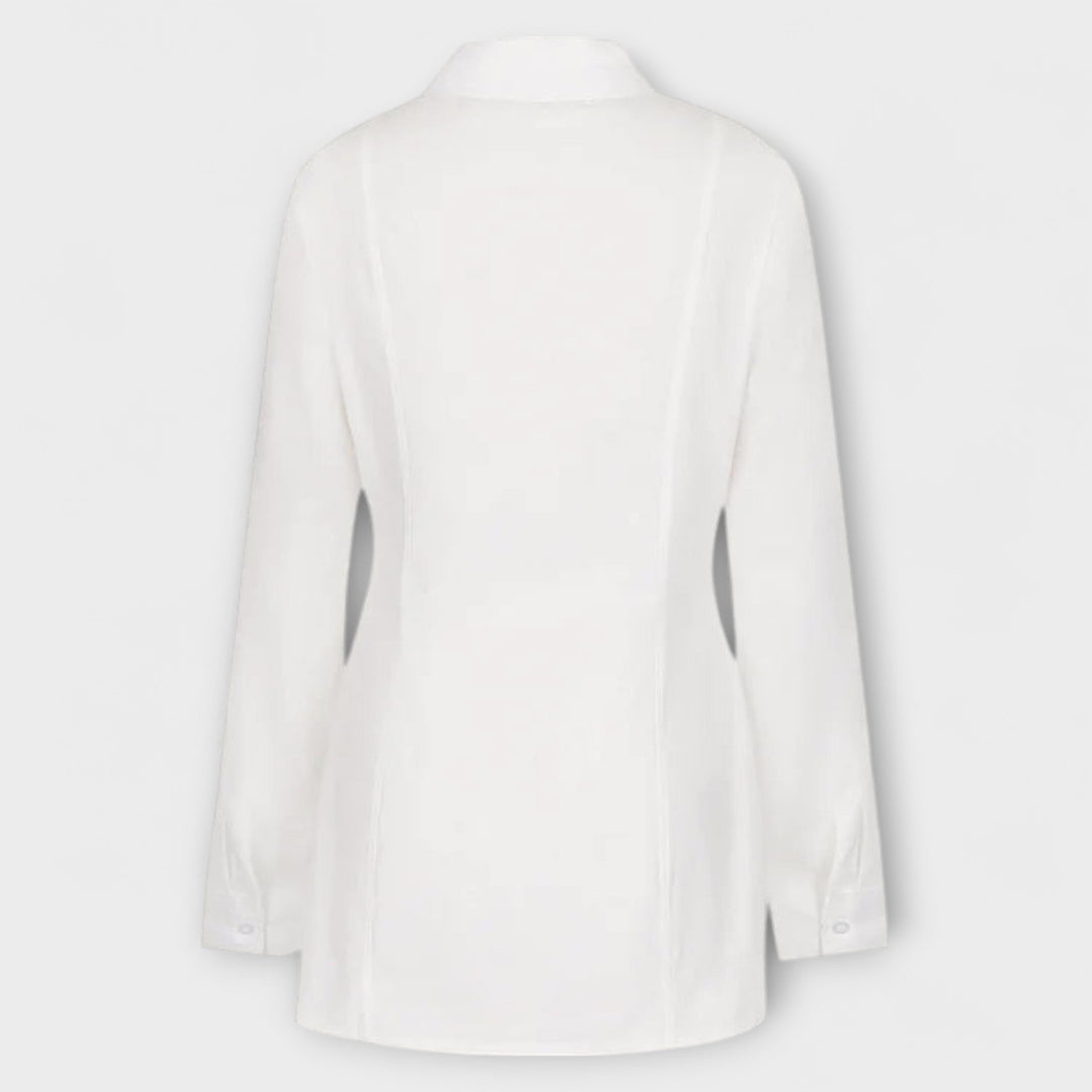 Indie - White Long Sleeve Pleated Shirt Dress