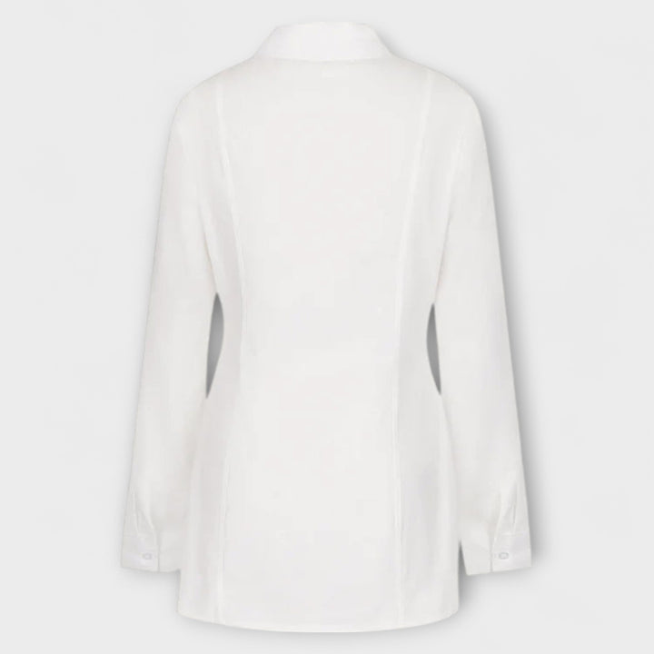 Indie - White Long Sleeve Pleated Shirt Dress