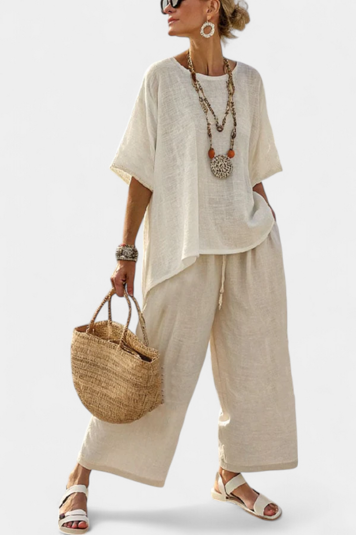 Drevon | Comfortable Minimalist Blouse and Wide Leg Pants
