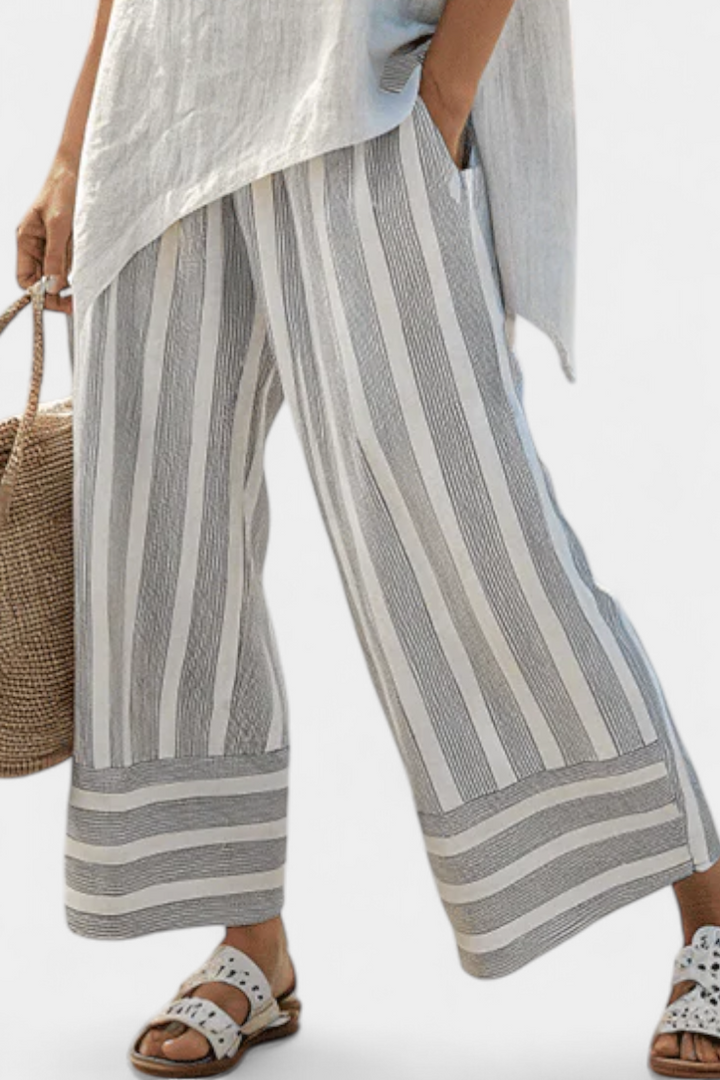 Talvora | Elegant Asymmetric Blouse & Striped Pants